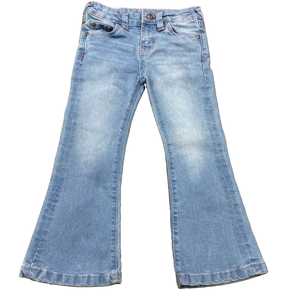 True Religion Bell Bottom Girls Jeans Size 6X Large Blue Denim